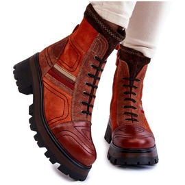 Stivali da donna in pelle con tacco piatto Maciejka 05624-08 Arancione-Marrone arancia