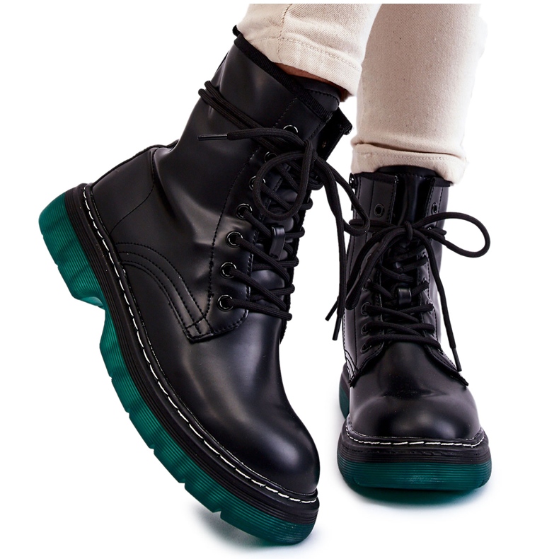 Stivali stringati da donna con suola verde Black Trinah nero