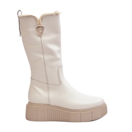 Stivali da donna in pelle di lana color crema Bayla beige