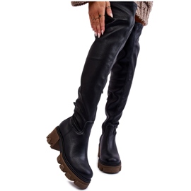 PL5 Stivali sopra il ginocchio in pelle da donna alla moda Black Venise nero