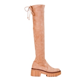 Moschettieri Shelovet da donna in camoscio con plateau color beige