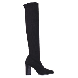 Calze autoreggenti da donna Shelovet con scollo a V e tomaia elasticizzata nero