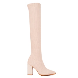 Calze autoreggenti da donna Shelovet con scollo a V e tomaia elasticizzata beige