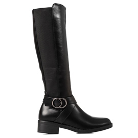 Stivali da donna classici con tacco piatto Shelovet nero
