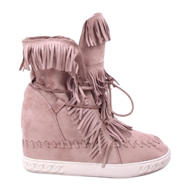 BM Sneakers Peggy Pink in camoscio con frange rosa