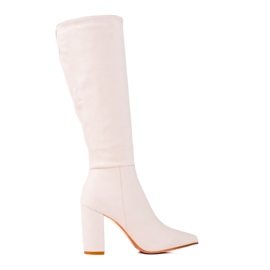 Stivali da donna Shelovet realizzati in pelle scamosciata ecologica beige