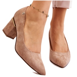 PS1 Pompe classiche con tacco alto in pelle scamosciata con abbellimenti Derren beige marrone