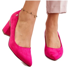 Décolleté con tacco alto in camoscio classico con abbellimento Derren fucsia rosa