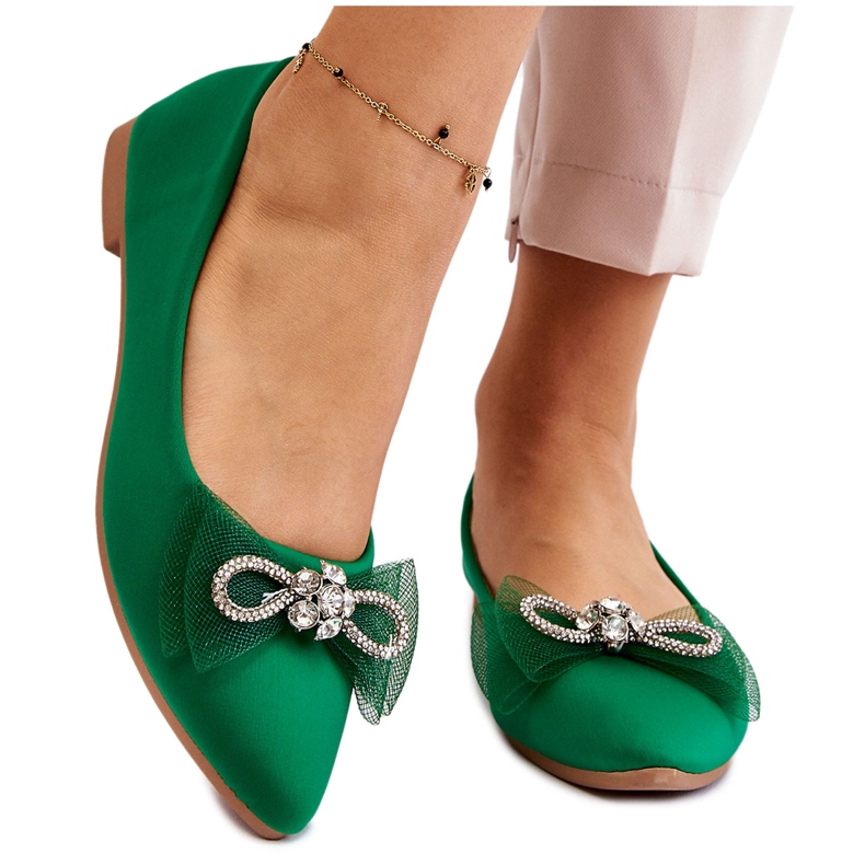 PS1 Ballerine A Punta Da Donna Con Fiocco Decorativo Verde Luminoso
