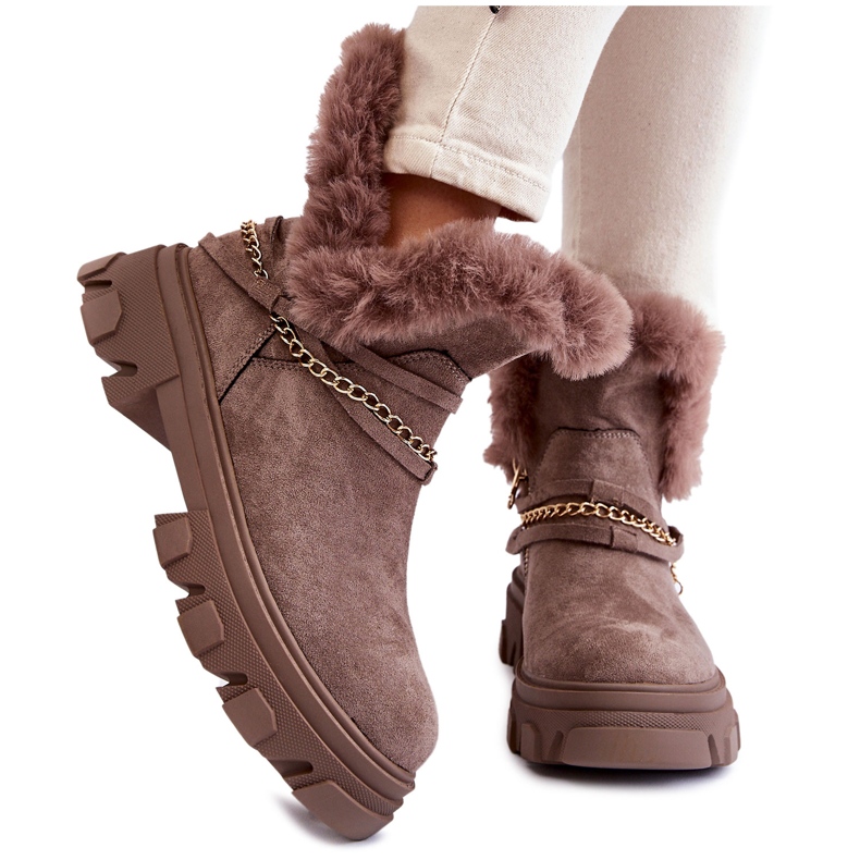PM1 Stivali Da Donna In Camoscio Con Catena Decorativa Marrone Chiaro Respecto