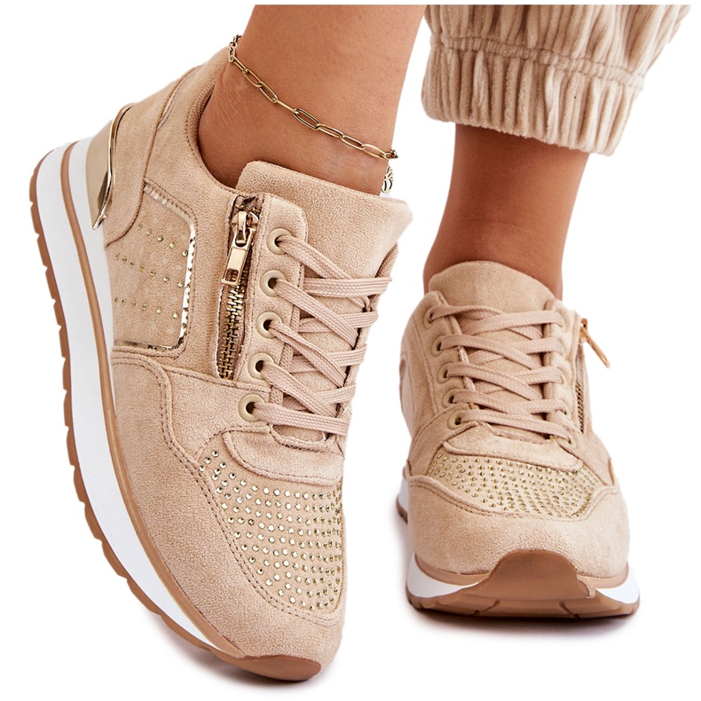 Adrea Scarpe Sportive Donna Con Cerniera Decorativa Beige