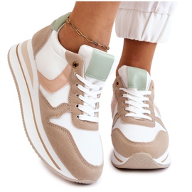 PG1 Scarpe Sportive Con Zeppa Da Donna Bianche E Beige Neva bianco