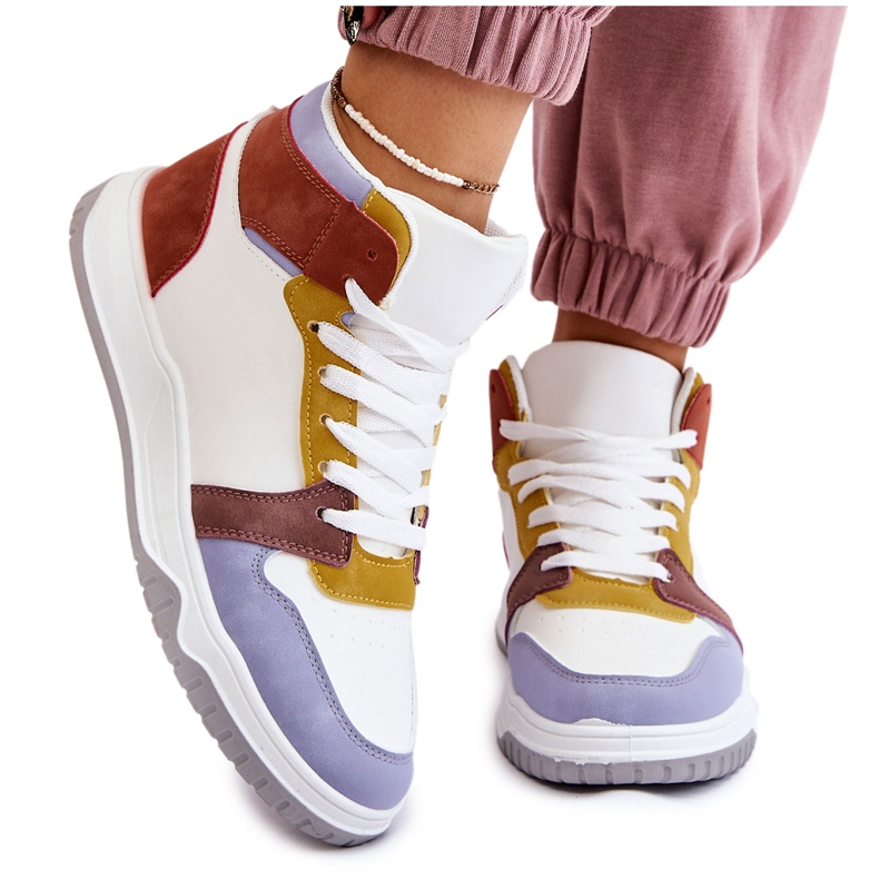 BM Scarpe Sportive Donna Alte Sneakers Multicolor Rumor bianca viola multicolore