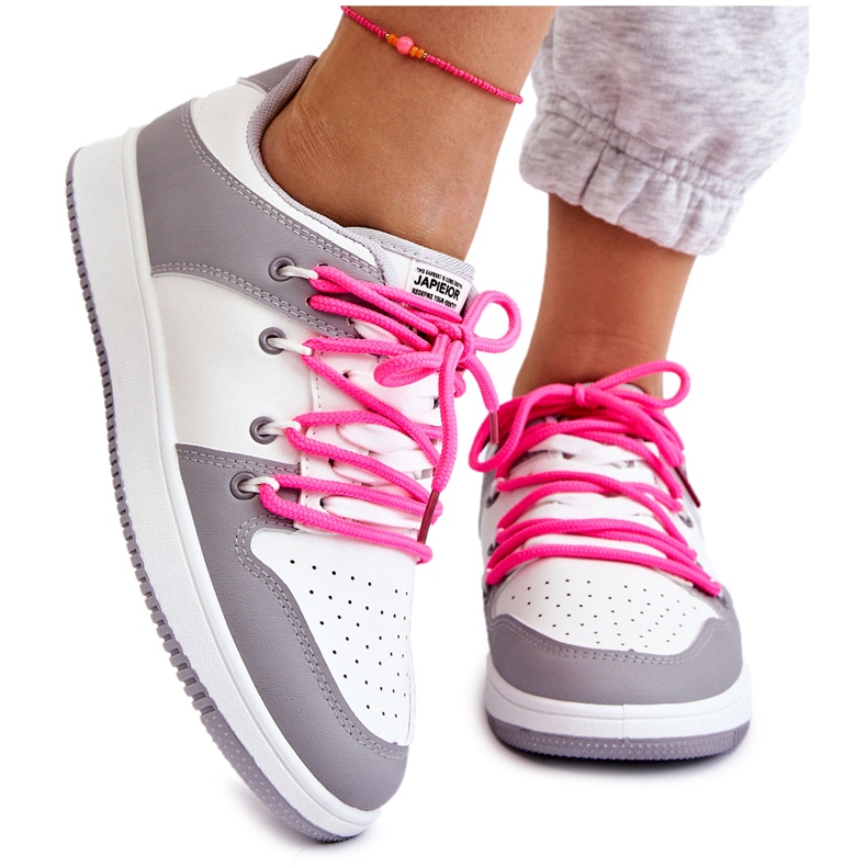 Scarpe da ginnastica classiche con doppio laccio da donna Jella bianco-grigio bianca