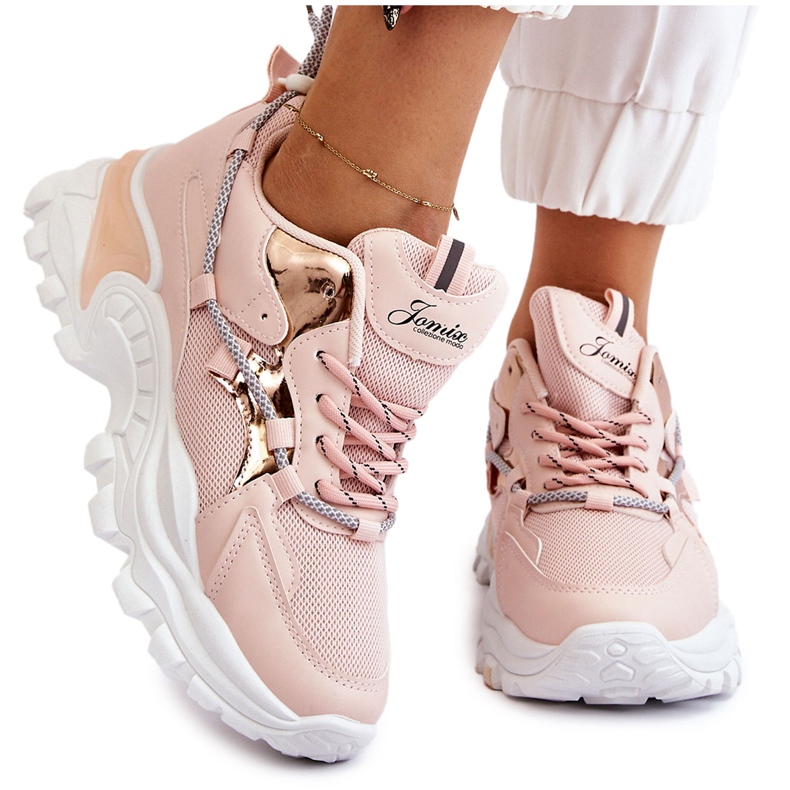 PA1 Scarpe Sportive Da Donna Allacciate Con Plateau Rosa Minea