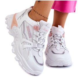 BM Sneakers alla moda da donna con plateau bianche e rosa Biko bianca