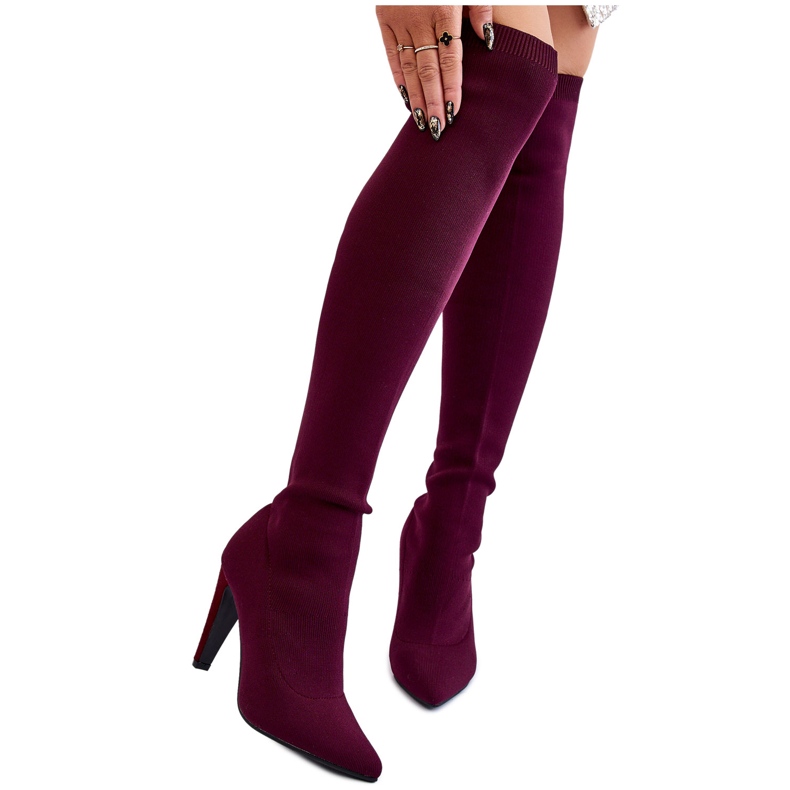 BM Stivali Tacco Alto Con Calzino Bordeaux Renoli rosso multicolore