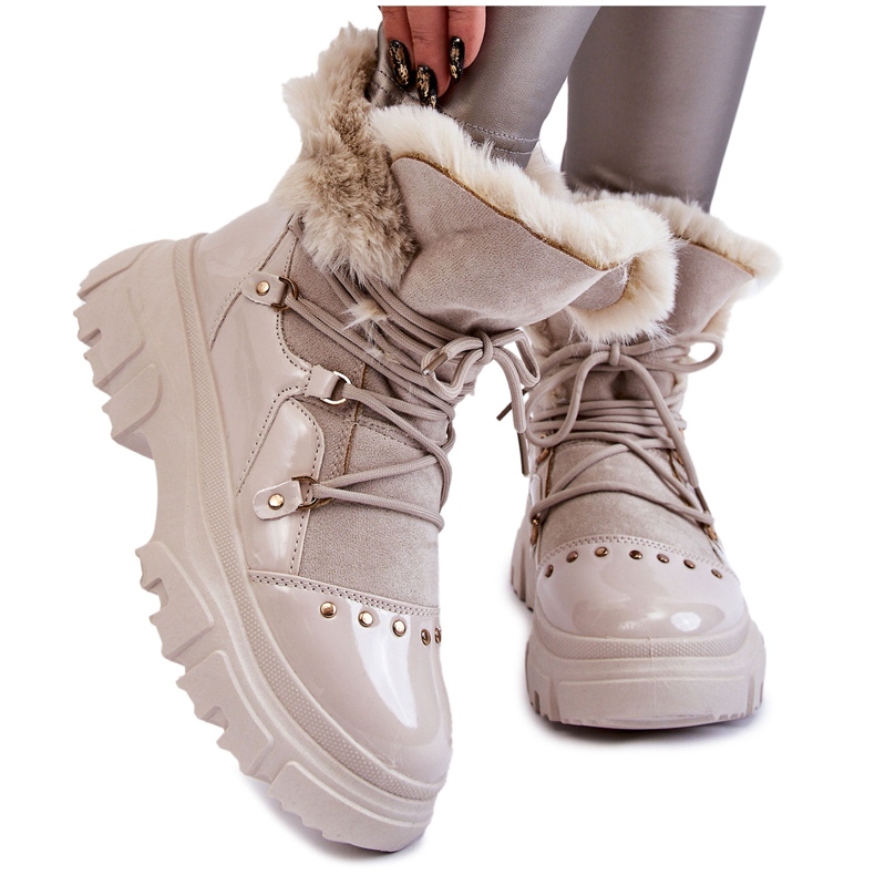 Stivali Donna Con Lacci In Pelliccia Beige Chiaro Merron