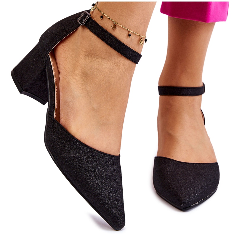 PG1 Décolleté lucidi alla moda con tacco basso Leilany nero