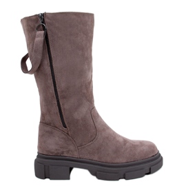 Stivali piatti da donna color kaki beige