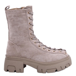 BM Stivali stringati da donna Wayne Khaki beige grigio