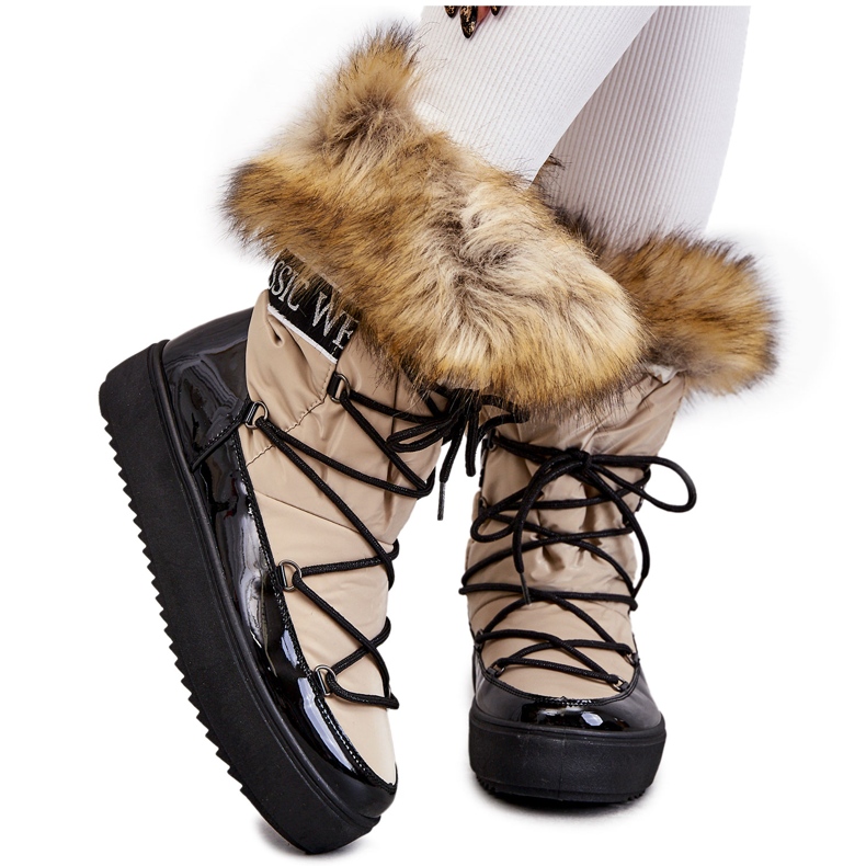 Stivali Da Neve Con Lacci Da Donna Beige E Neri Santero