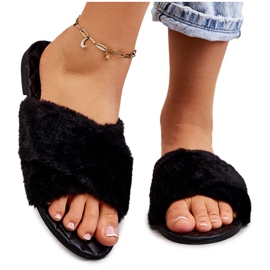 Tacchi piatti da donna con pelliccia nera Lussie nero