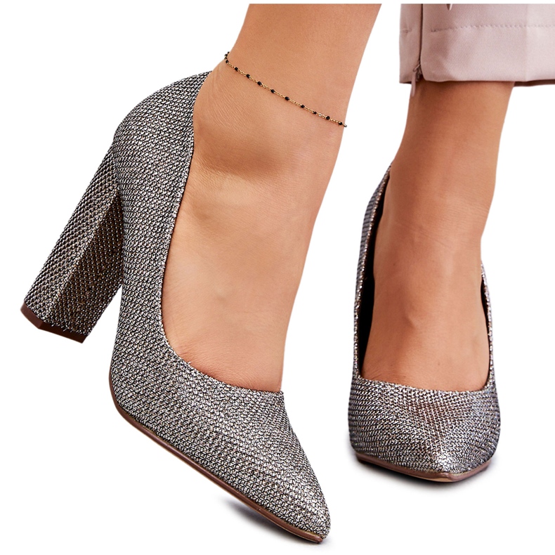 PA1 Pompe lucide su un tacco Elmira argento-oro marrone d'argento