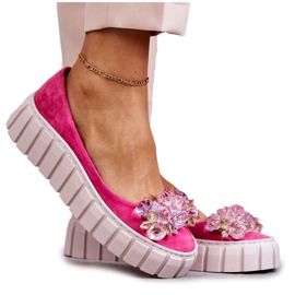 PA2 Ballerine In Pelle Scamosciata Su Piattaforma Con Ornamento Ladette Fucsia rosa