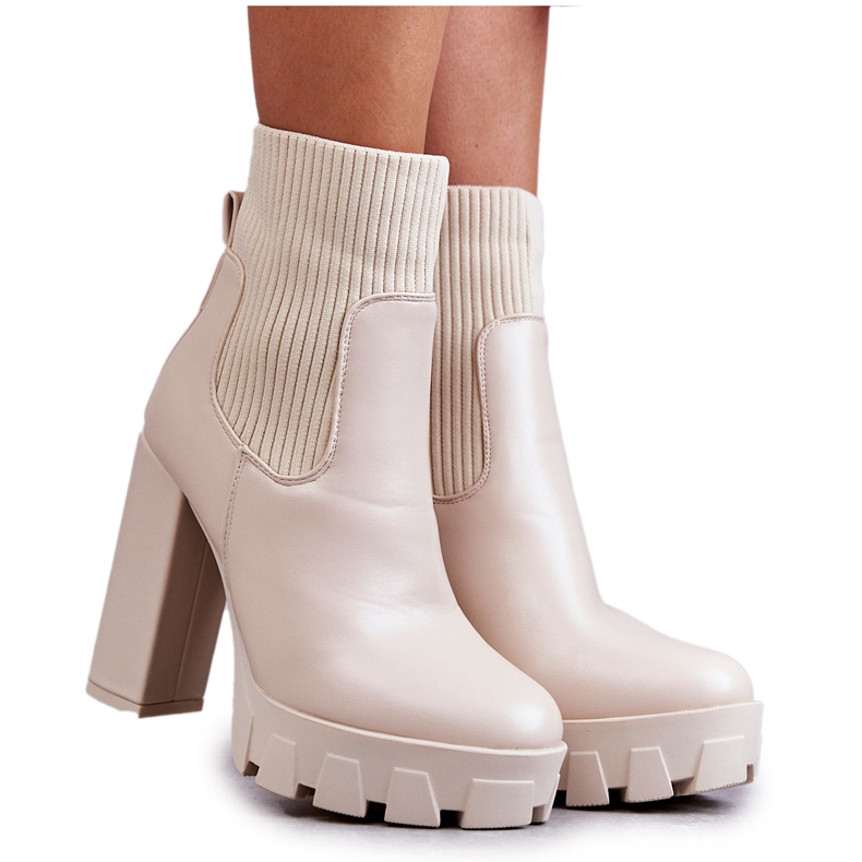 WS1 Stivali da donna in ecopelle con calzino Beige Adalyn