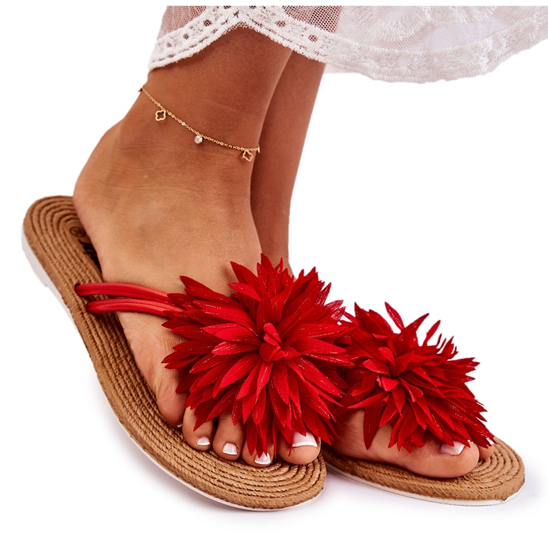 WJ1 Infradito da donna con decoro in tessuto rosso Eviana