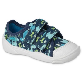 Pantofole per bambini Befado con velcro, blu navy 907P157 con draghi