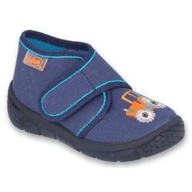 Pantofole per bambini Befado con velcro, blu navy 538P089, arancione trattore