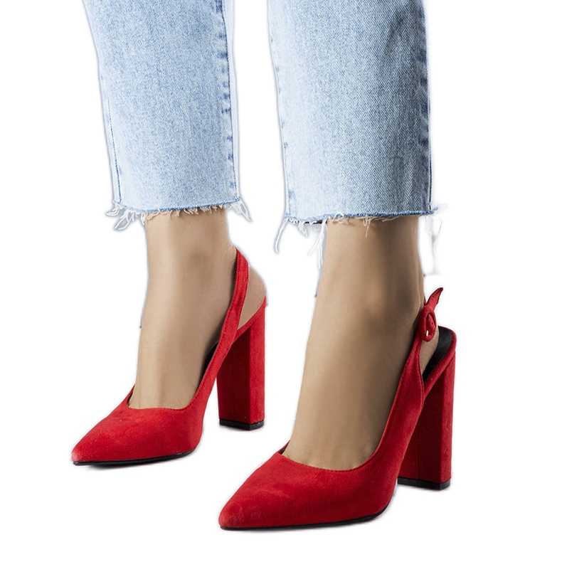 Décolleté rosse con tacco aperto rosso