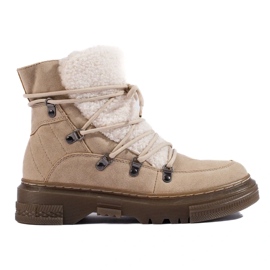 Stivali da neve beige da donna con cappotto di pelle di pecora
