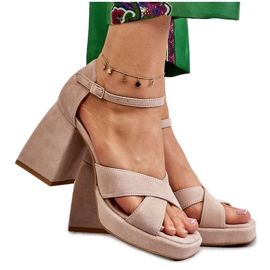 Lewski Shoes Sandali da donna in camoscio con tacco Left Shoes 3221 Beige marrone