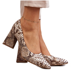 Lewski Shoes Décolleté In Pelle Con Motivo Serpente Left Shoes 3277 Beige-Oro d'oro