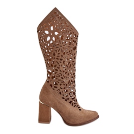 Lewski Shoes Stivali traforati in pelle scamosciata Scarpe Leewski 3234 Beige scuro