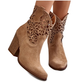 Lewski Shoes Stivali da cowboy traforati in pelle scamosciata Scarpe Leski 3265 Beige scuro