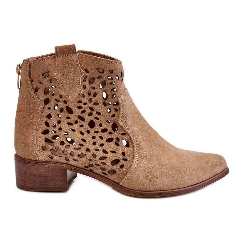 Stivali traforati da donna Lewski Shoes 2909 Beige scuro marrone