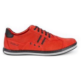 Polbut Scarpe casual da uomo 1801P in nabuk rosso con nero