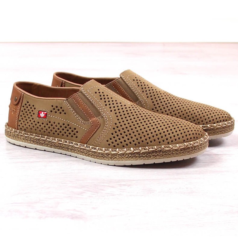 Rieker B5297-64 slip-on da uomo in pelle traforata beige