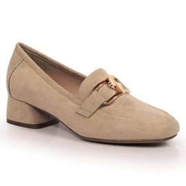 Scarpe con tacco basso in camoscio beige Vinceza 10869
