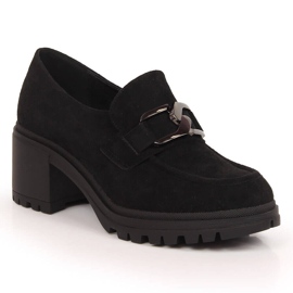 Tacchi alti in camoscio nero con catena Vinceza 10921
