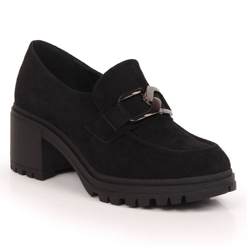 Tacchi alti in camoscio nero con catena Vinceza 10921