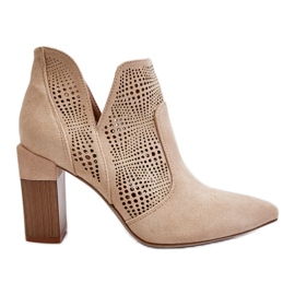 PM1 Stivali con tacco alto in camoscio traforato Beige chiaro Leanna marrone