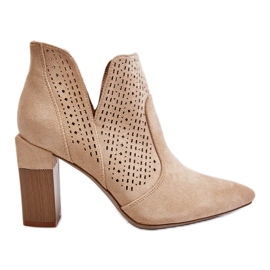 PM1 Stivaletti alla moda in camoscio traforato con tacco alto Beige chiaro Genevi