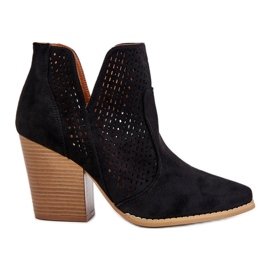 PM1 Stivali da donna su tonalità di nero traforato in pelle scamosciata con tacco alto