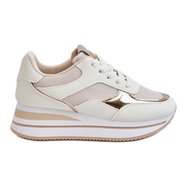 Scarpe da ginnastica con zeppa da donna beige chiaro rubino