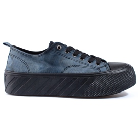Sneaker da donna in velluto a costine Shelovet blu navy
